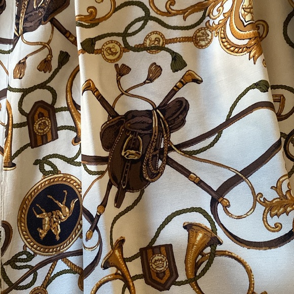 Alexander Campbell 2 pieces Brown & Gold Equestrian Hunt Print Blouse & Skirt 12 - Picture 7 of 16